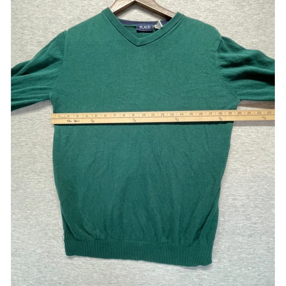 The Children's Place Sweater Boys XL 14 Spruce Green Cotton Ribbed Trim V-Neck
